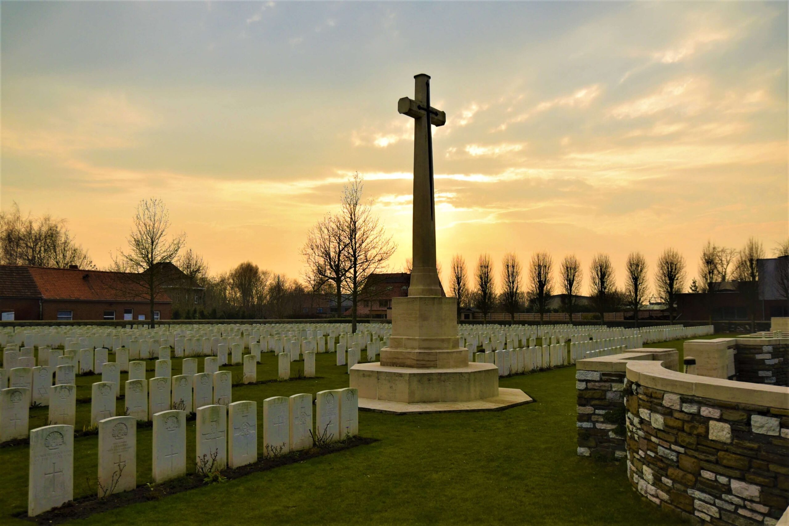 Britse begraafplaats zonsondergang Menin Road South Ieper